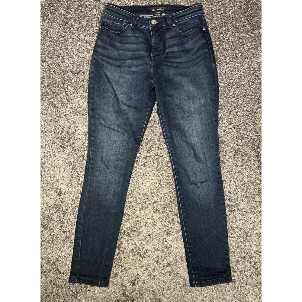 Lee Slim Fit Skinny‎ Leg Mid Rise Sculpting Dark Blue Washed Jeans 4 Short